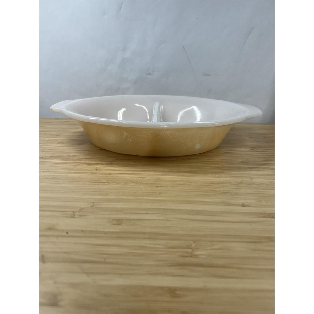Vintage Anchor Hocking Fire King Peach Luster Divided Oval Baking Dish Glasbake‎